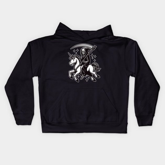 Grim Reaper Ride Unicorn Kids Hoodie by fikriamrullah